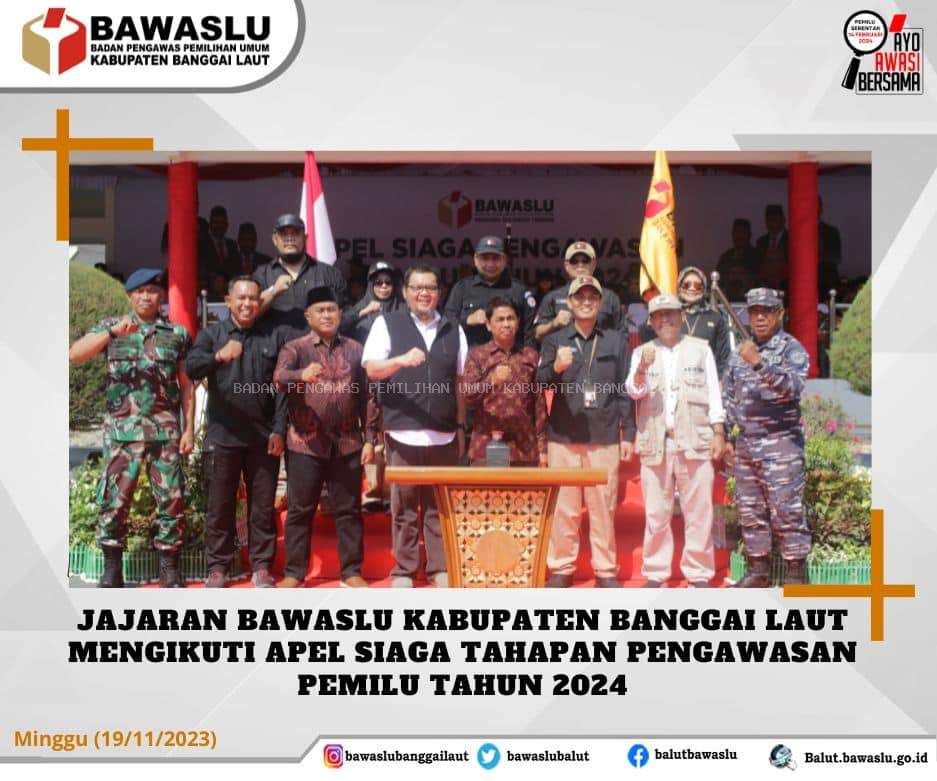 Apel Siaga Tahapan Pengawasan Pemilu Tahun 2024 yang di selenggarakan oleh Bawaslu Provinsi Sulawesi Tengah di Lapangan Pogombo Kantor Gubernur Provinsi Sulawesi Tengah
