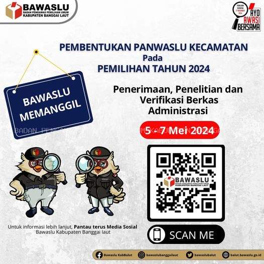 PENGUMUMAN PENDAFTARAN CALON ANGGOTA PANWASLU KECAMATAN PEMILIHAN TAHUN 2024